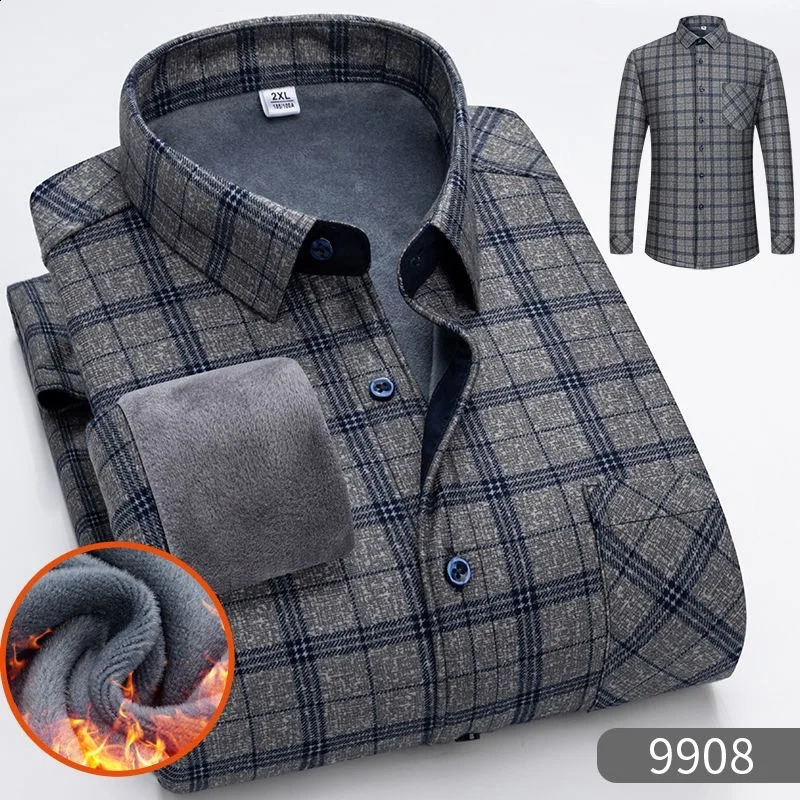 Autumn/Winter Fashion Sports Plus Fleece Thickened Warm Plaid Shirt Mens Casual Loose Comfortable High Quality Shirt L-5XL 241223