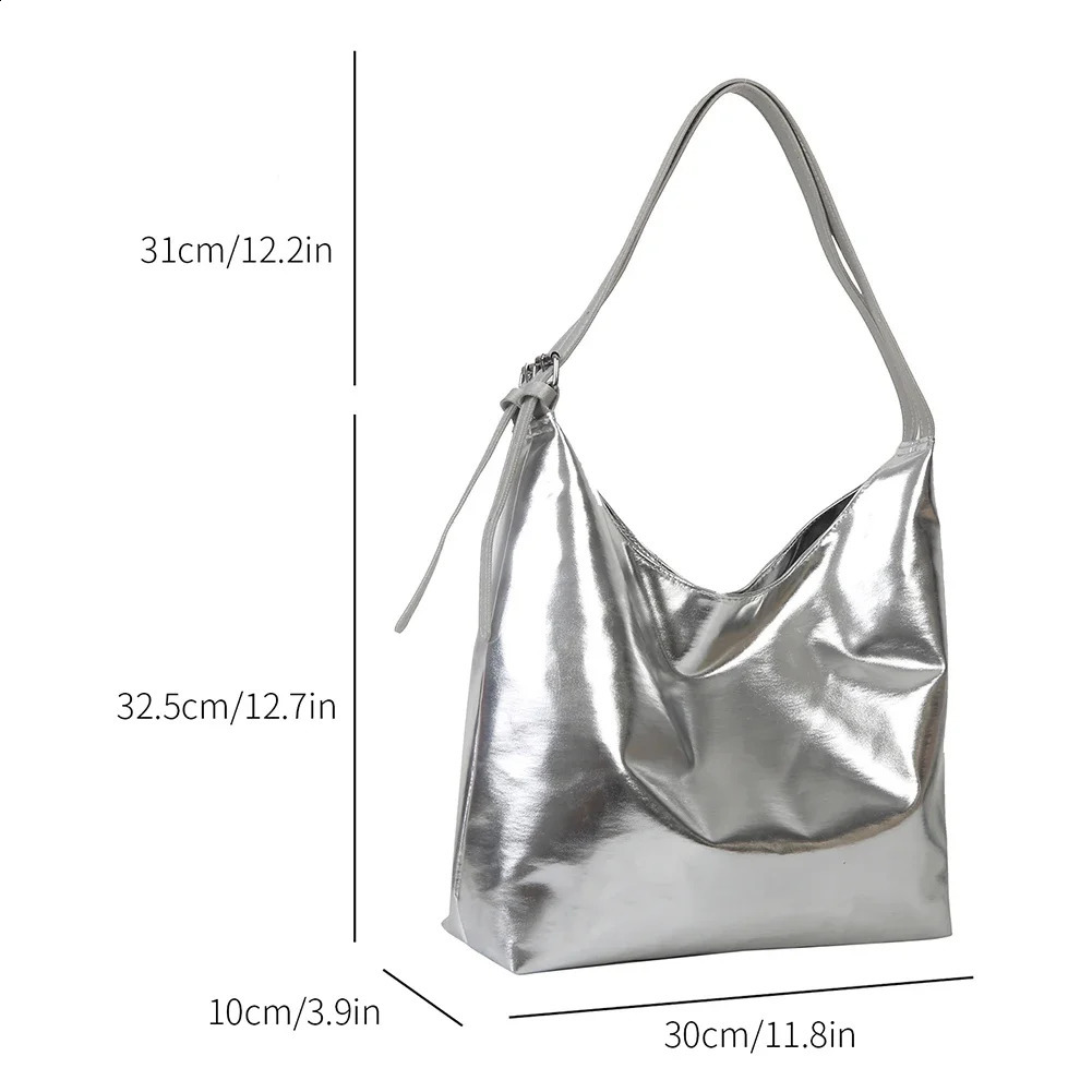 Bag for Women Fashion Shopping Bag PU Top-Handle Handbag High Capacity Silver Gold Casual Leather Tote Bag 241228