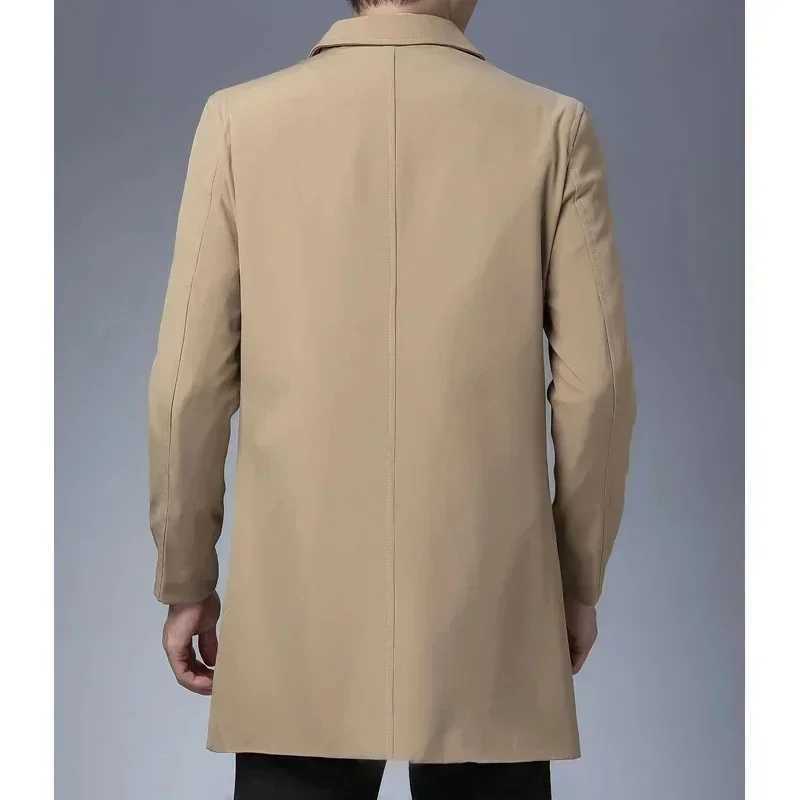 BROWON Brand Business Casual Trench Coats Men Turn-Down Collar Solid Color Long Mens Jacket 2024 Fashion Windbreaker Clothes Men W241228