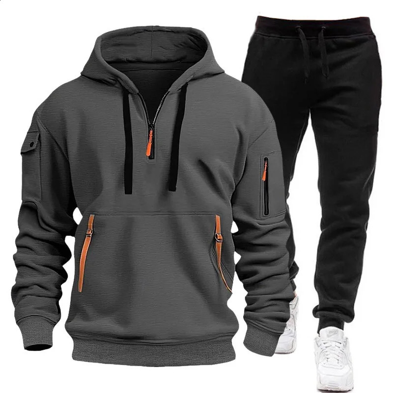 Official website Spring and Autumn mens two-piece hooded sweatshirt with zipper multi pocket zipper mens sportswear 241227