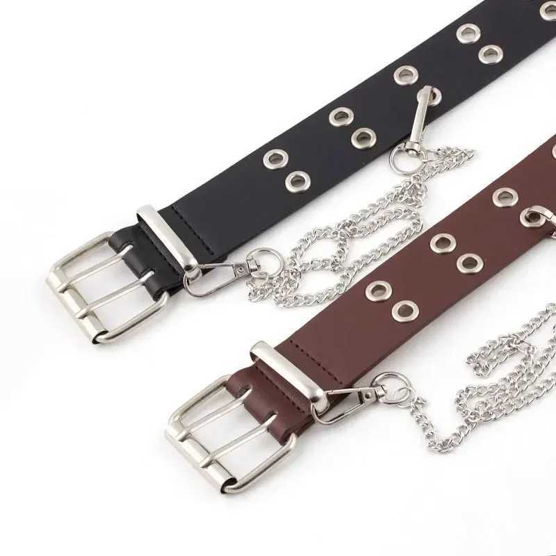Fashionable alloy womens belt chain luxury leather new item clip buckle jeans decoration womens retro decoration punk W241228