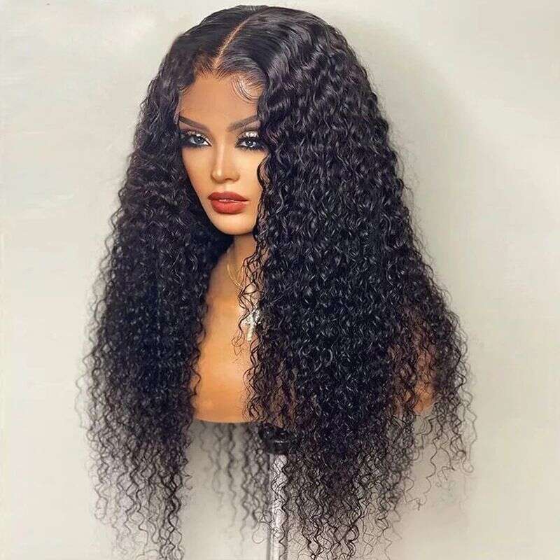 New Front Lace Mid Split Curly Fluffy Black Long Hair Women's Synthetic Headband Kq2 Kq2