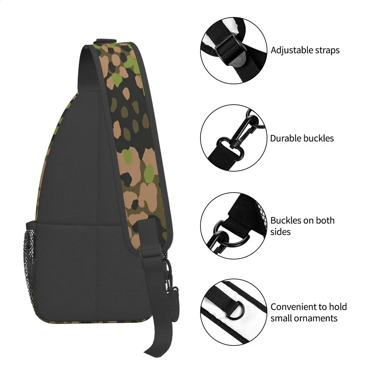 WW2 SS Erbsentarn Camouflage Crossbody Sling Bag SmallChest Bag Camo Army Shoulder Backpack Daypack for Travel Hiking Camping 241228