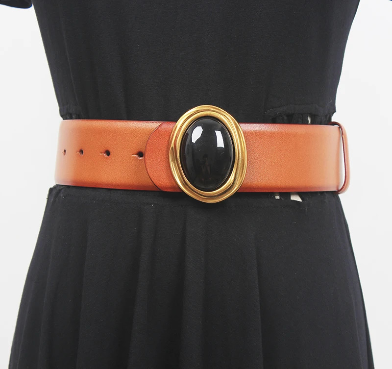 Womens Runway Diamonds Buckle Genuine Leather Cummerbunds Female Dress Corsets Waistband Belts Decoration Wide Belt R1756 241227