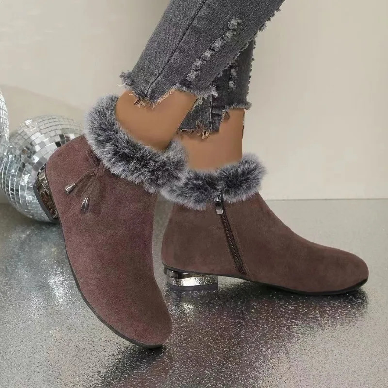 Women Boots Winter Ankle Round Toe Low Heel Plush Cotton Comfortable Warm Anti Slip Cold Proof Work Shoes 241223