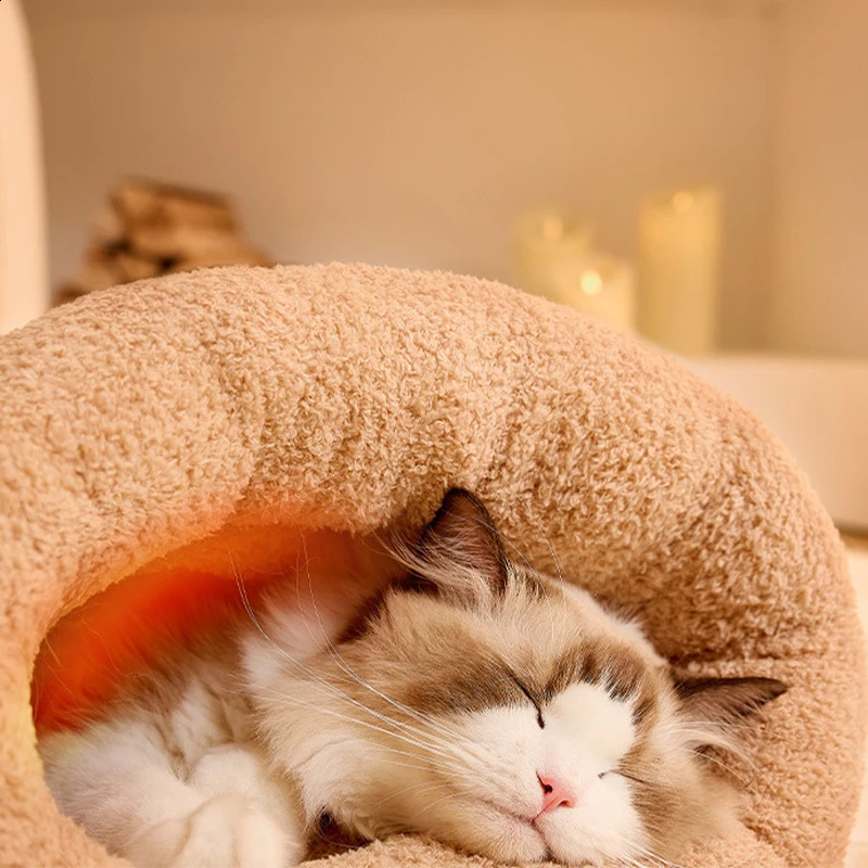 Pet Sleeping Bag Winter Warm Soft Plush Semi Enclosed Cat Nest Sleeping Bag Home Cat and Dog Comfortable Bed Accessories 241225
