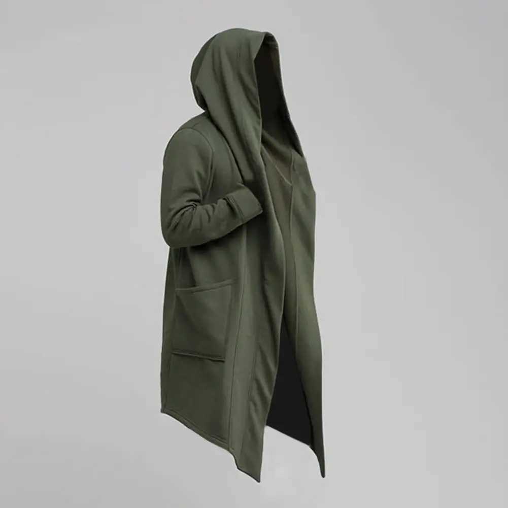 Fashionable Trench Coat Warm Leisure Men Coat Solid Color Long Sleeve Men Jacket Men Coat Oversize Hooded W241228