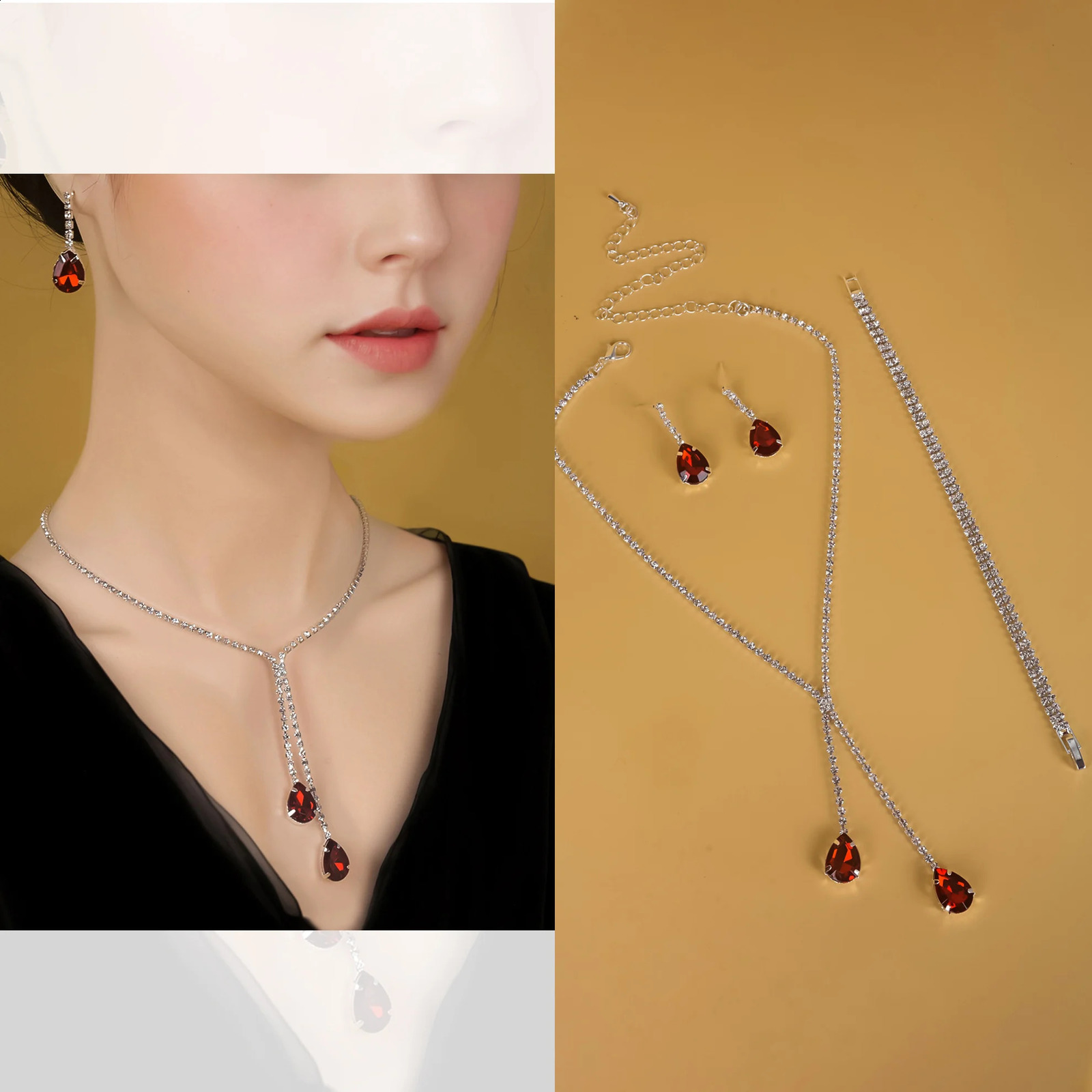Selling Water Drop Necklace Simple 3 Piece Set Bridal Wedding Dress Earrings Jewellery Accessories Headpiece 2 Piece Set 241226