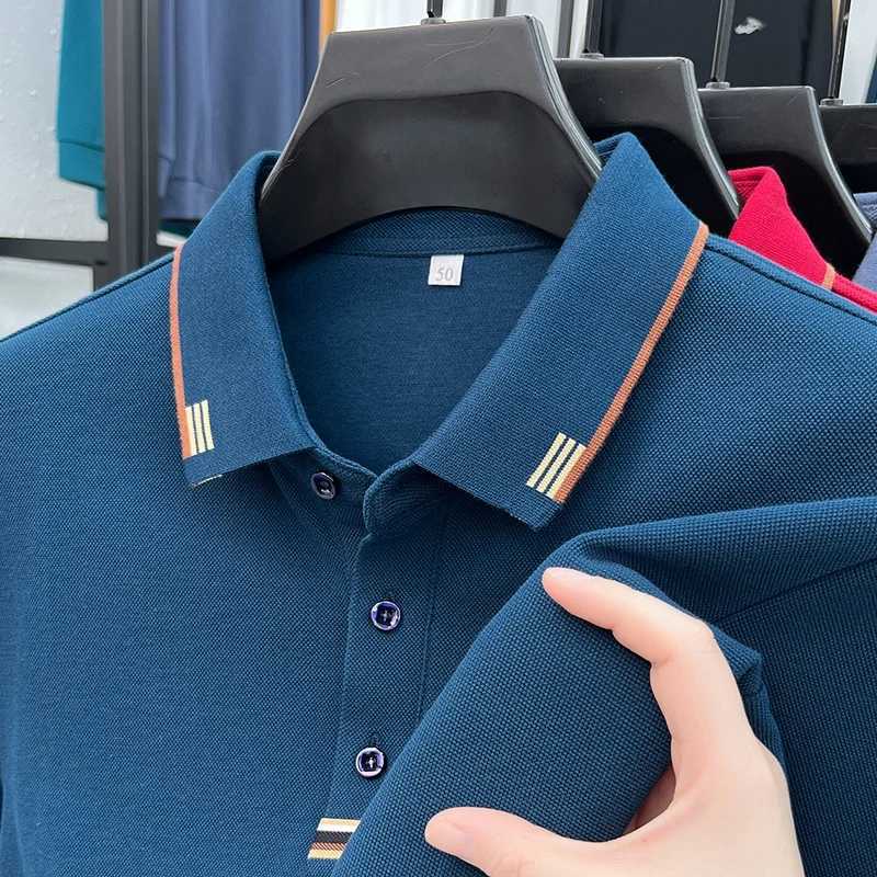 High-grade Autumn and Winter Pure Cotton Mens Classic Fashion Business Casual Korean Version Lapel Striped Design shirtT Shirt X241228