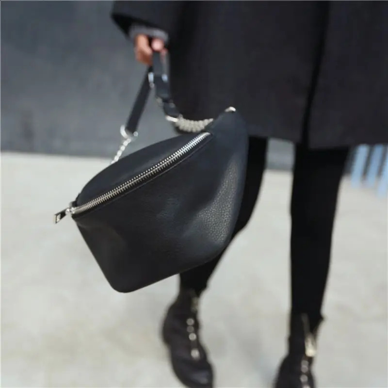 Fashion Leather Waist Fanny Pack Chest Bag Phone Purse with Metal Chain for Wome 241227