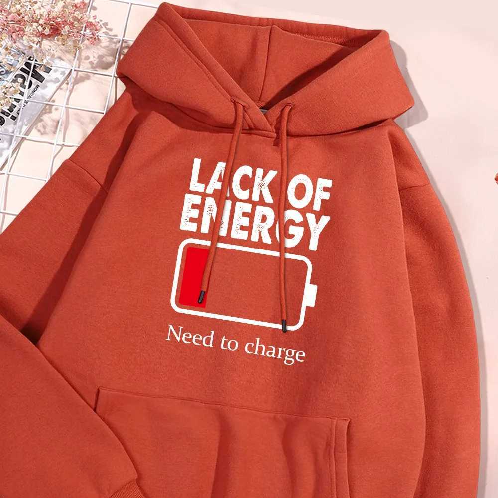 Lack Of Energy Letter Hoodie Men Simple Warm Fleece Hoodies Fashion Casual Sweatshirt Oversized Loose Hoody Soft Comfort Tops X241228