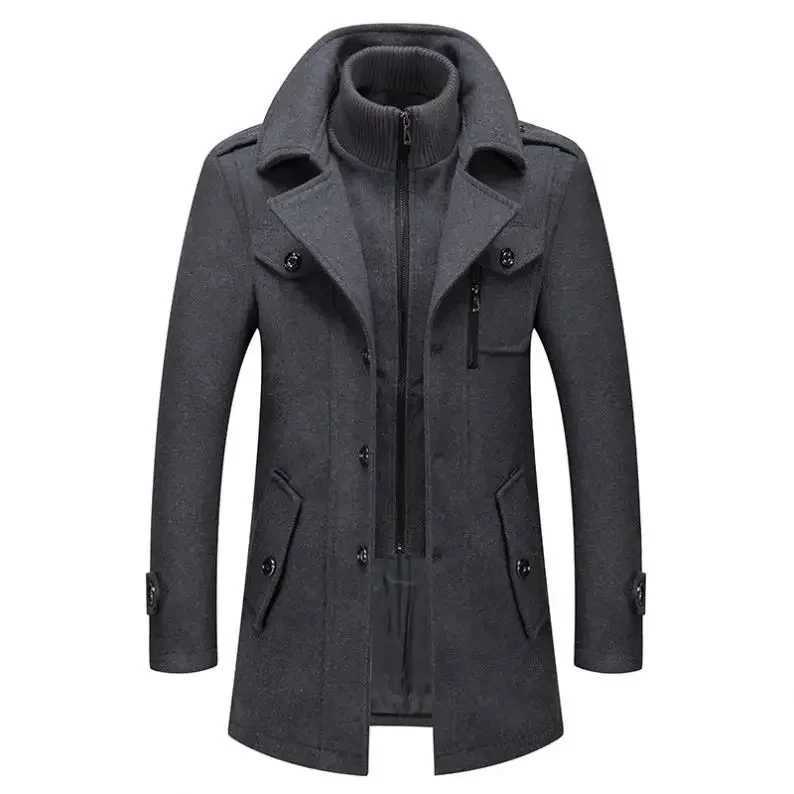 Warm Long Coat Plus Size Windproof Jacket for Men Woolen Overcoat Casual Trench Coat Stylish Winter Mens Double Collar Woolen M W241228