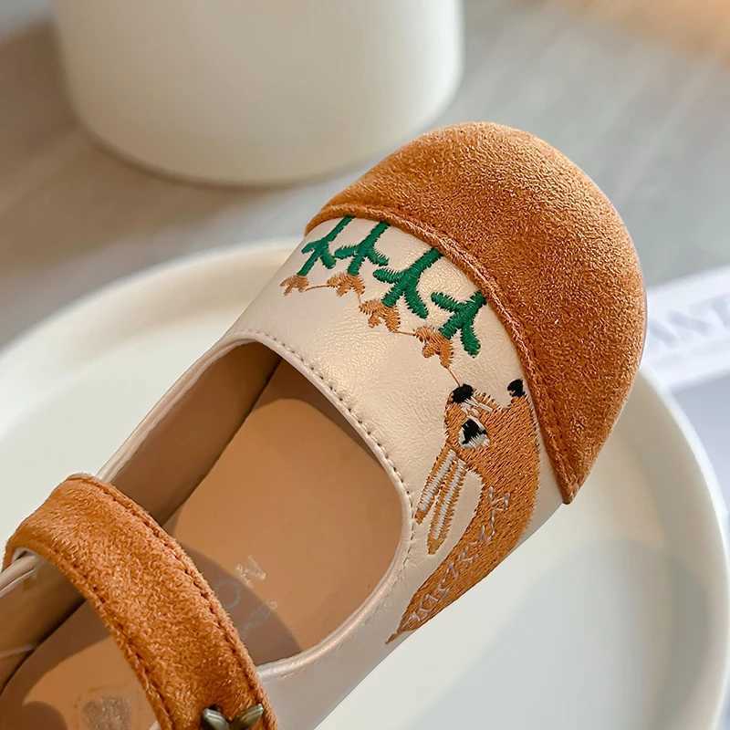 Spring Girls Princess Shoes Embroider Rabbit Cute Children Flat Shoe Patchwork Light Lovely Shallow Daily Kids Mary Janes 23-35 W241228