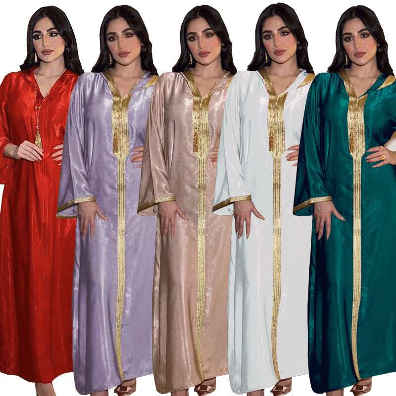Dubai Champagne Hooded Lace Suede Muslim Robe Women Abaya