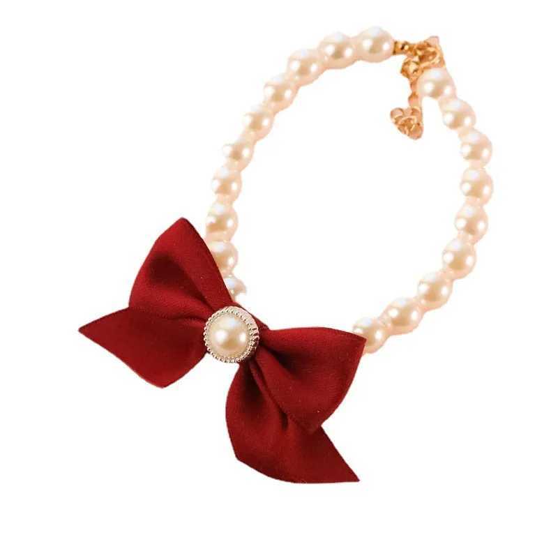 1 new pet collar pearl bow necklace cat jewelry cute collar puppy accessories dog chain Chihuahua wedding jewelry M241228