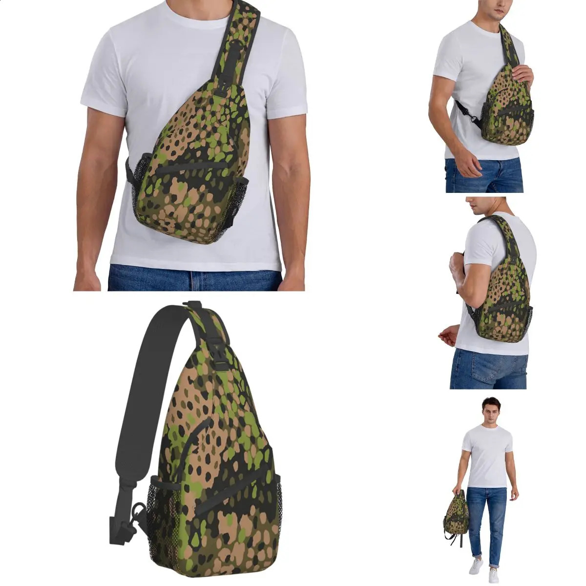 WW2 SS Erbsentarn Camouflage Crossbody Sling Bag SmallChest Bag Camo Army Shoulder Backpack Daypack for Travel Hiking Camping 241228