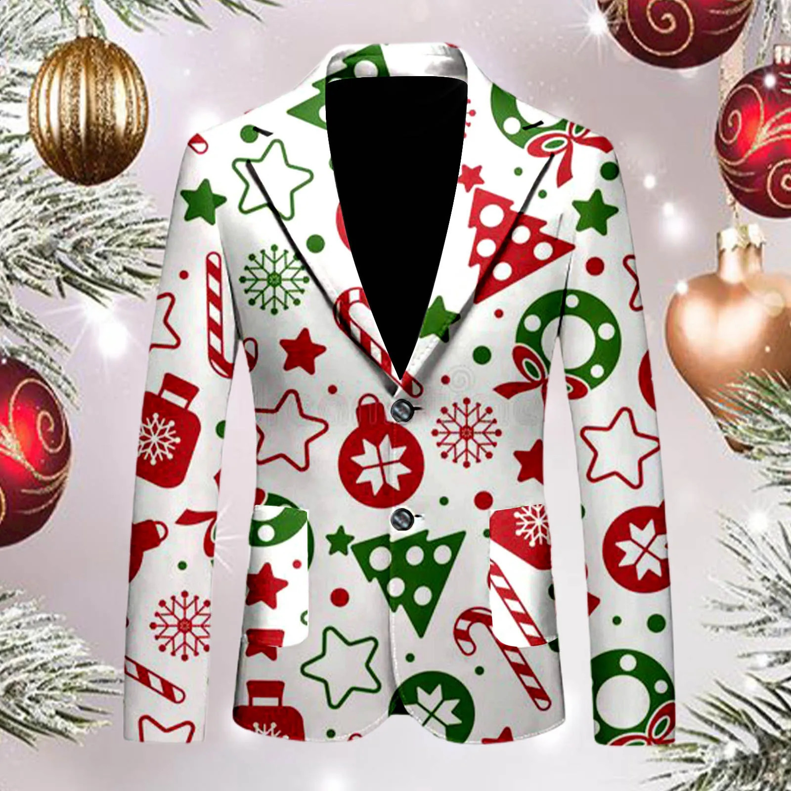 Mens Blazers Christmas Funny Cartoon Santa Snowman Printed Loose Single Breasted Casual Fashion Suit Jacket With Pockets 241227