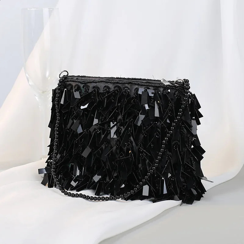 Clutch for Woman Elegant Tassel Sequined Hand Beading Korea Style Ladies Handbags Party Evening Bags Zipper Soft Wallets 241227