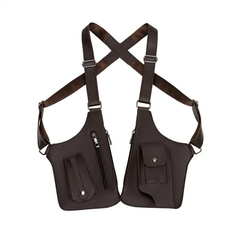 Double Shoulder Strap MultiPocket Outdoor AntiTheft Tactical Bag PU Leather Vintage Underarm Back Pack Bags Sports Hunting 241227