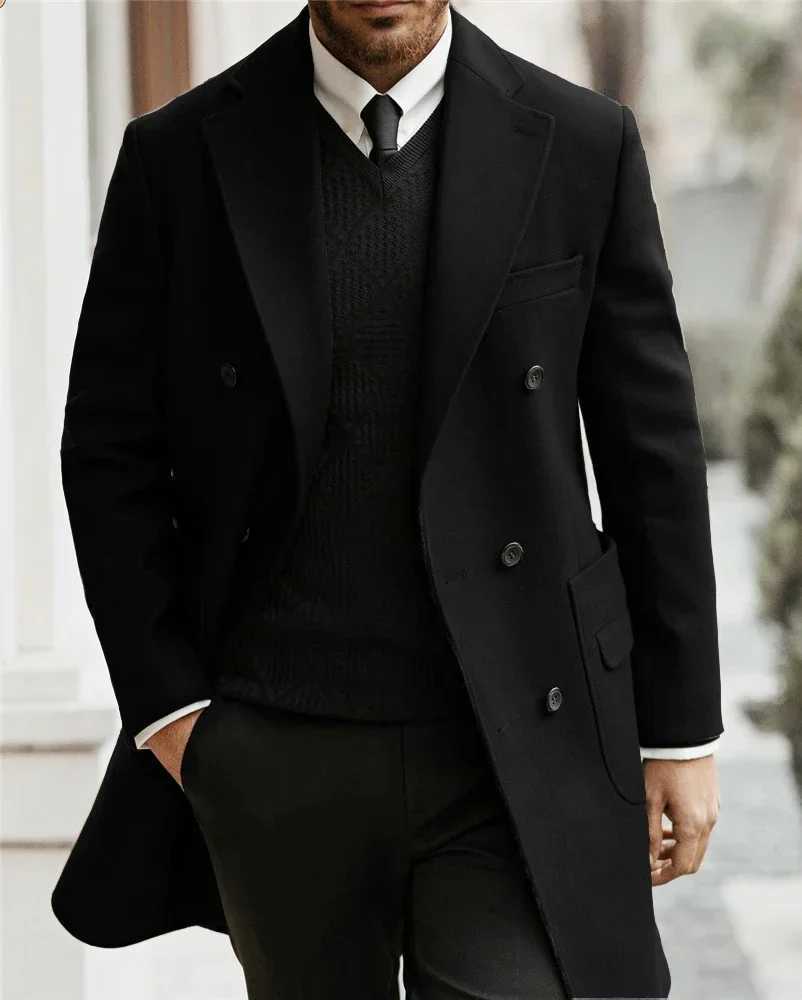 Modern mens trench coat all mens Terno fashion notch lapel double chest elegant regular mens winter jacket mens jacket W241228