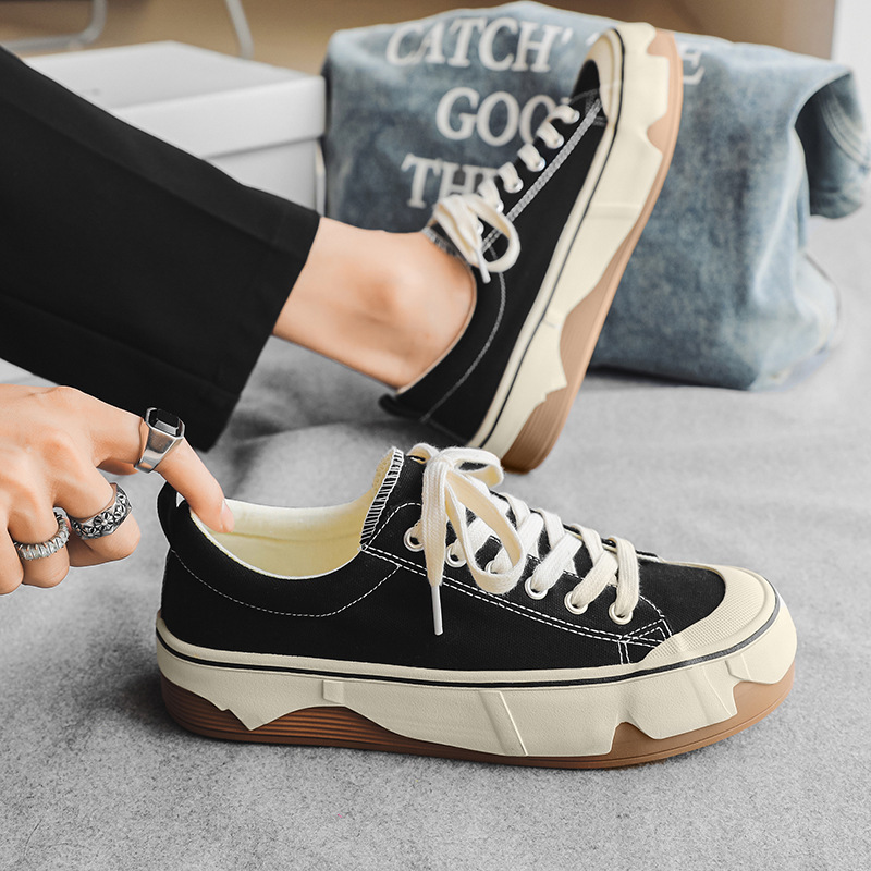 Men Casual New Fashion Thick Sole Simple Versatile Leisure Style Lace-Up Trendy Comfort Designer Shoes Triple Black Beige fashion