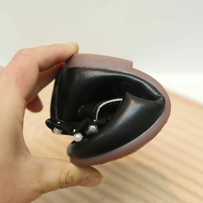 Childrens Mary Jens Pearl Bow Solid Color Girl Princess Shoes Light Sweet Unique Anti slip Preschool Flat Shoes 21-30 W241228