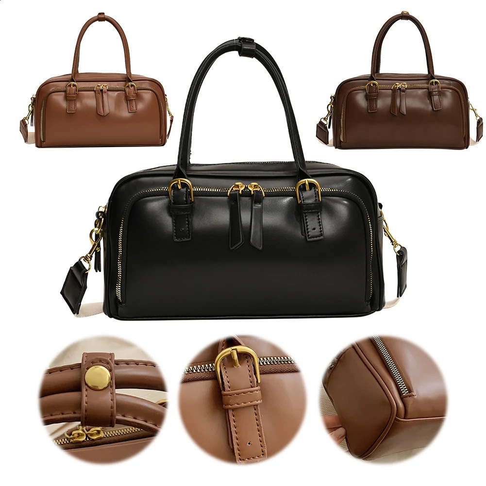 Handbag for Women Adjustable Strap Boston Tote Bag PU Leather Multi-pocket Top Handle Bag Solid Clutch Purse for Work Travel 241228