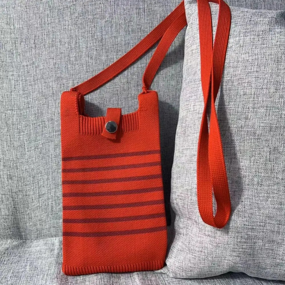 Solid Color Knit Handbag Reusable Knit Mini Phone Bag High-capacity Knot Wrist Bag Women 241227