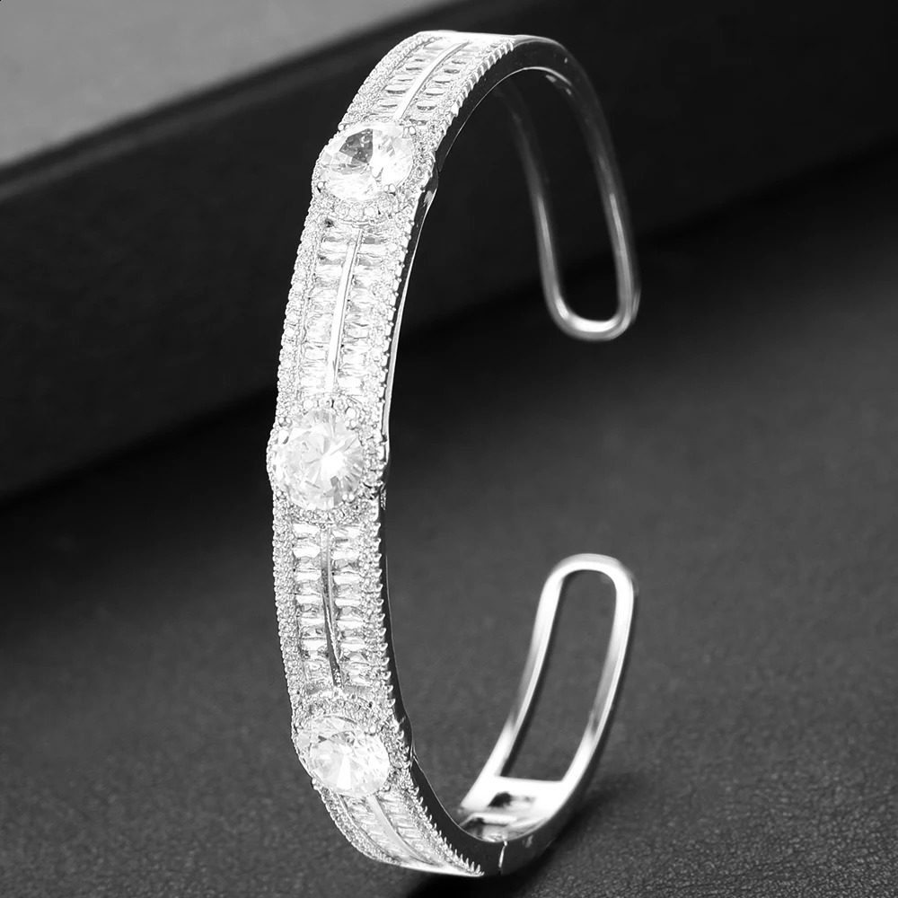 KellyBola Gorgeous Charm Open Bangle For Women Bridal Wedding Cubic Zircon Bracelet Party Jewelry Jewelry 241227