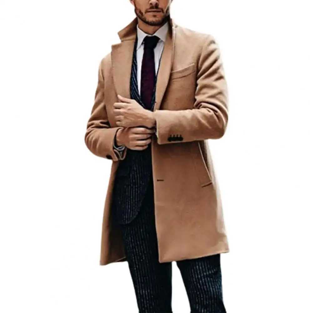 Classic Autumn Winter Long Jacket Men Khaki Trench Coat Single-breasted Turn-down Collar British Style Formal Thermal Men Coat W241228