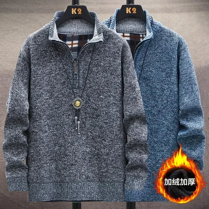 Autumn Zip Up Collar Pullover Men Thicken Knitted Sweaters Half Zipper Pullovers for Male Sweatshirt Turtleneck Sweater Coat Men 241224