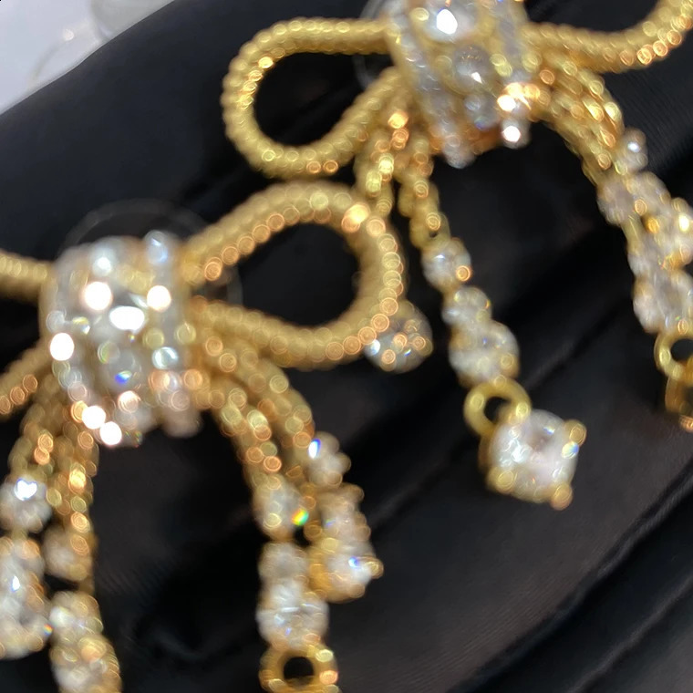Crystal Bow Gold Earrings Women Top Quality Sweet Fancy Jewelry Boutique Trend 241226