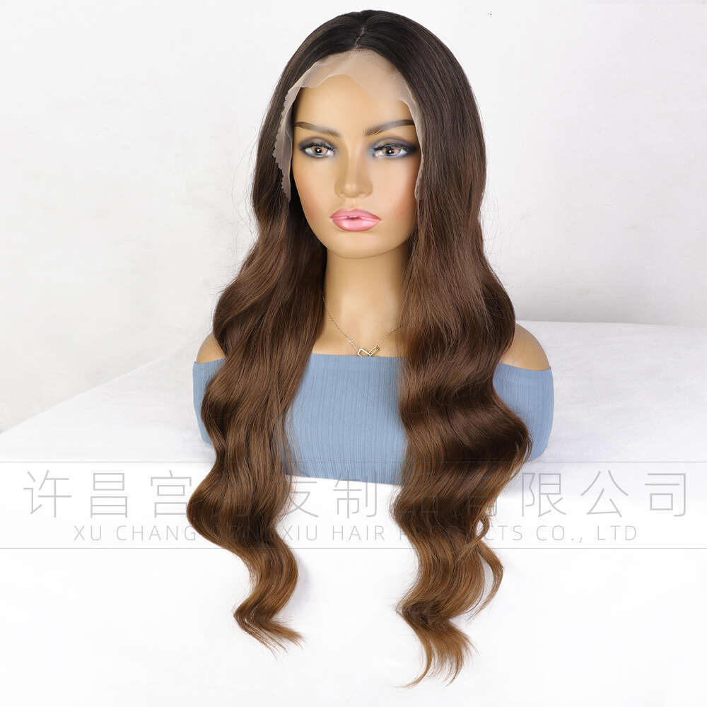 Black Big Wave Long Hair Front Lace 13 * 4 Synthetic Women Wig Kq2 Kq2