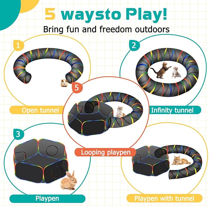 Outdoor Rainbow Cat Enclosures Playground Outside House for Cats Portable Cat Tent, Circle Playpen Tunnel, for Kitty and Small Animals Within Storage 