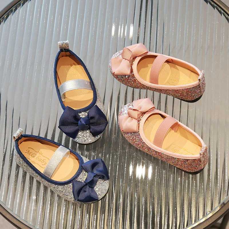 Bling Girls Shoes Spring Autumn Childrens Shoes Girls Bow Knot Ballet Apartment School Par Preschool Girls Shoes Pink Silver W241228