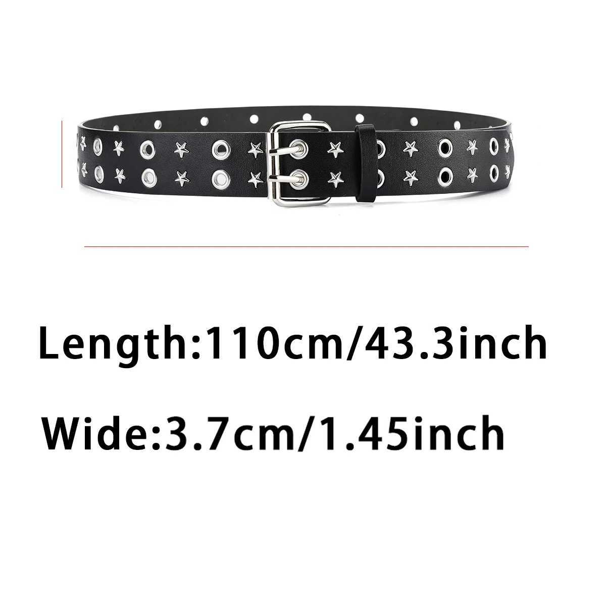 Pentagonal Star Rivet Womens Belt Double Row Needle Buckle Fashion Mens Belt Leather Belt Hip Hop Punk Rock Style Jeans Belt W241228