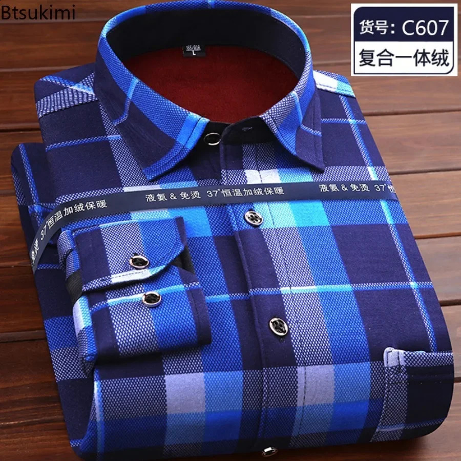 Flannel Men Shirt Autumn Winter Male Long Sleeve Plaid Shirt Thick Fleece Lined Soft Casual Flannel Warm Dress Shirt Male 241223