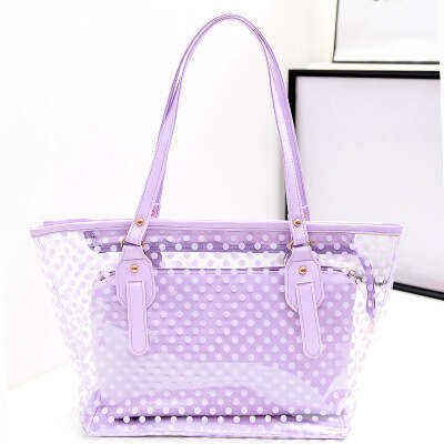 Large Capacity Women's Summer New Style, Small Fresh Polka Dot Transparent Handheld Single Shoulder Jelly Bag, PVC Beach Bag