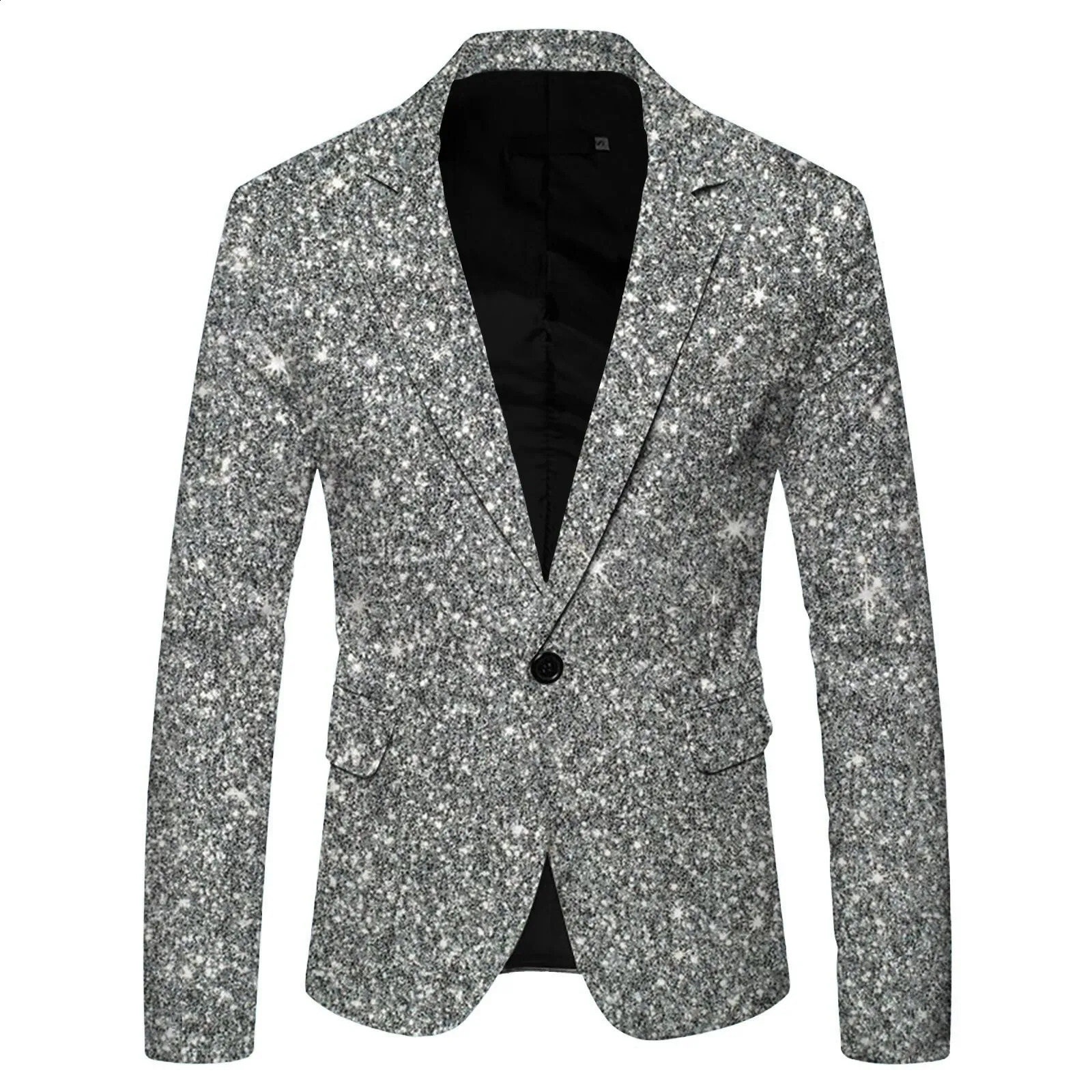 Mens 3D glitter set pocket lapel single button jacket wedding party performance dress mens nightclub jacket 241227