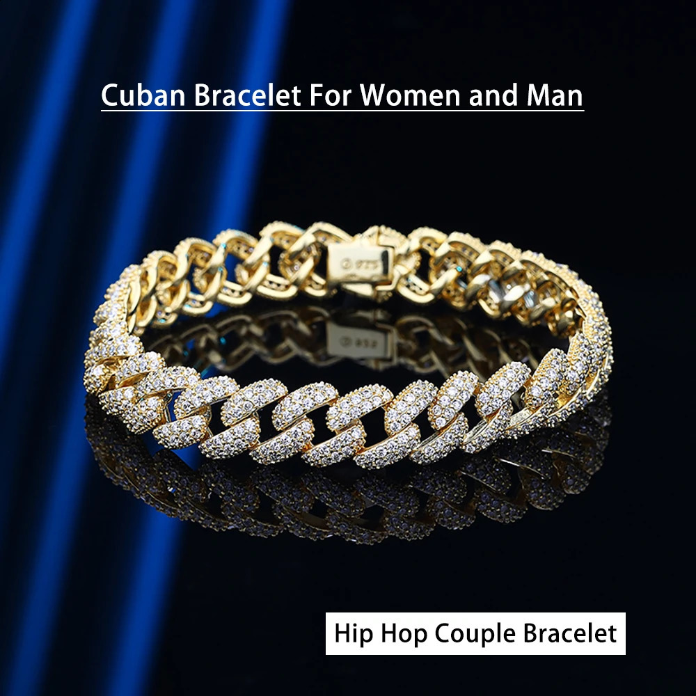 2 Row 8MM Cuban Bracelet Men Women Fine Jewelry S925 Silver High Carbon Diamond Couple Bracelet Plated 18K Hip Hop Link Chain 241227