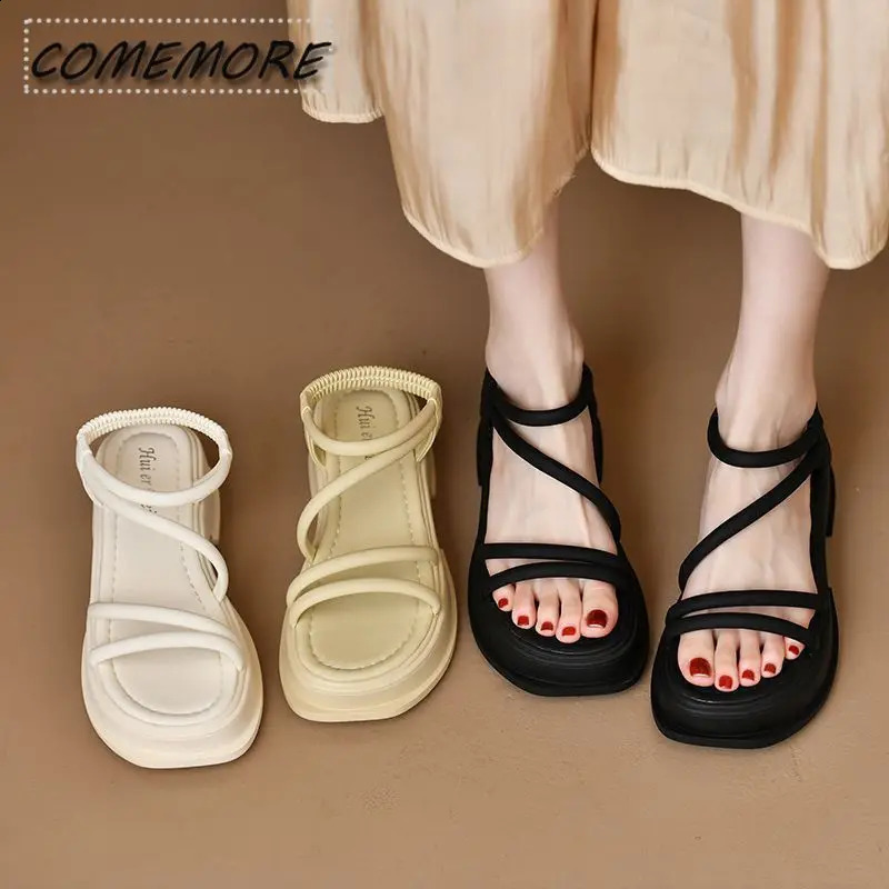 Fashion Outside Sandals Summer Womens Shoes Female Beige All-Match Non-slip Thick Gladiator Low Black Sandals s 241228