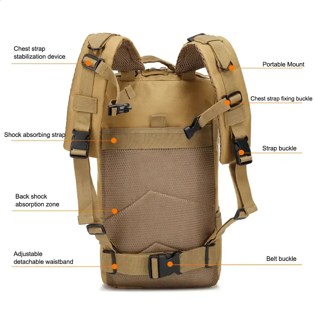 Classic Tactics Backpack Travel Sports Outdoor Mountaineering Hunting Large Capacity Fishing Hiking Nylon 3P Bag 241223