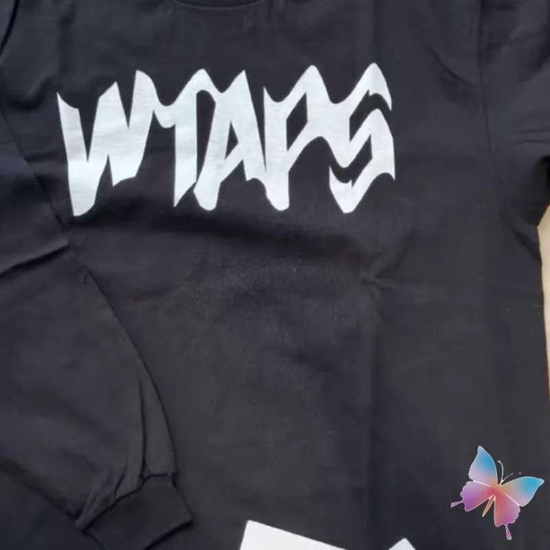Extra Large Strt Casual Cotton Couple Wtaps Long Sleve T-shirt Irregular Wave Letter Printing Round Neck Mens and Womens Cleaning X241228