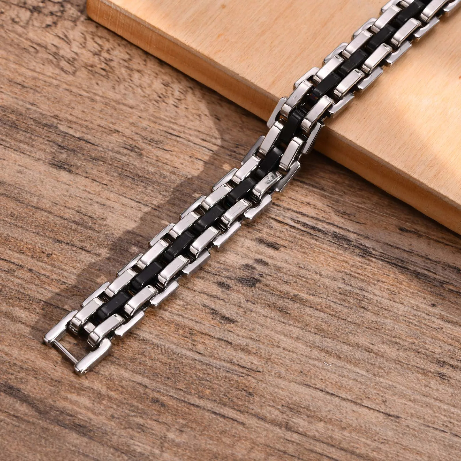 Vnox Stylish Strap Chain Bracelets for Men Boys Gift Jewelry 107MM Wide Stainless Steel Links Wristband Fathers Day Dad 241223
