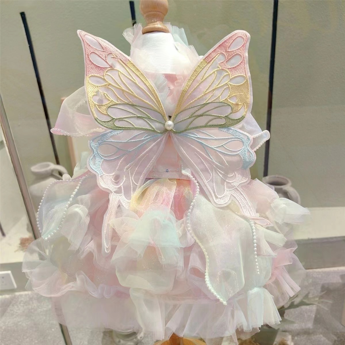 Pet Rainbow Fairy Magic Pink butterfly wings Spring Summer cat than bear Teddy VIP Golden Corgi fairy dress