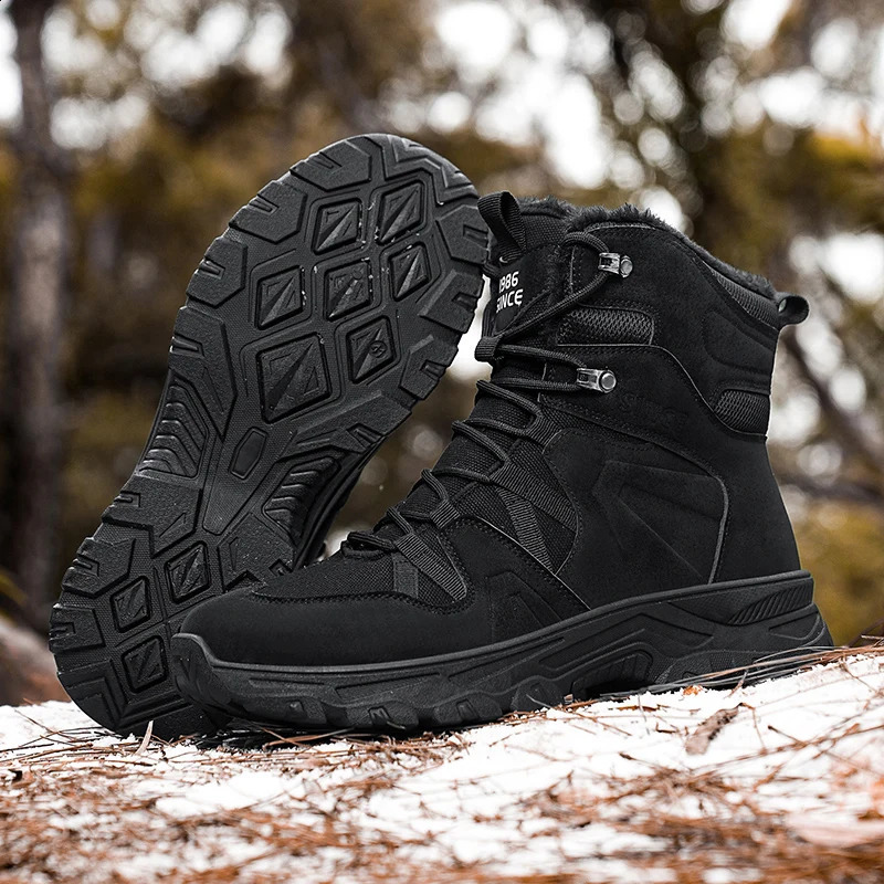 Mens Snow Boots Anti Slip Wear-resistant Combat Military Boots Outdoor Camping Hiking Hunting and Plush Hiking Mountaineering 241228