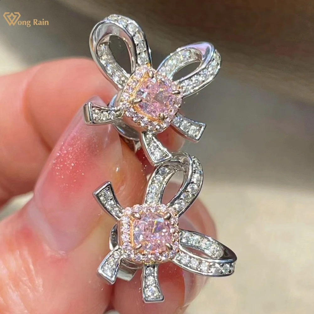 Wong Rain 925 Sterling Silver Crushed Ice Cut Lab Sapphire High Carbon Diamond Gemstone Bowknot Ear Studs Earrings Fine Jewelry 241226