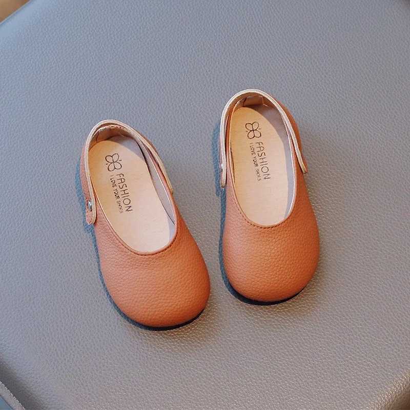 Girls flat shoes solid color matte shoulder strap slider childrens slider foldable brown beige casual children Mary Jens 23-34 W241228