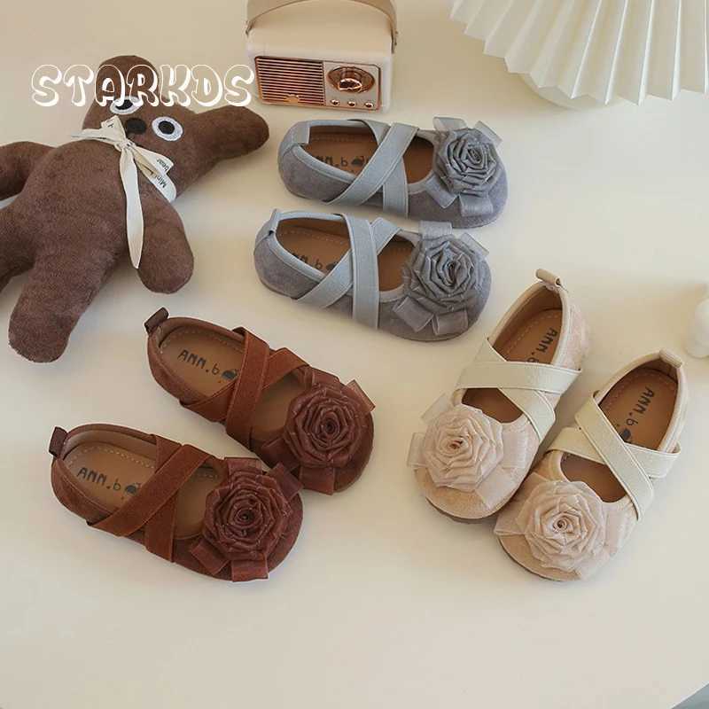 Camellia Blossom Ballet Flats are suitable for children girls elegant silk flower ballet shoes baby cross straps and floral Zapatos W241228