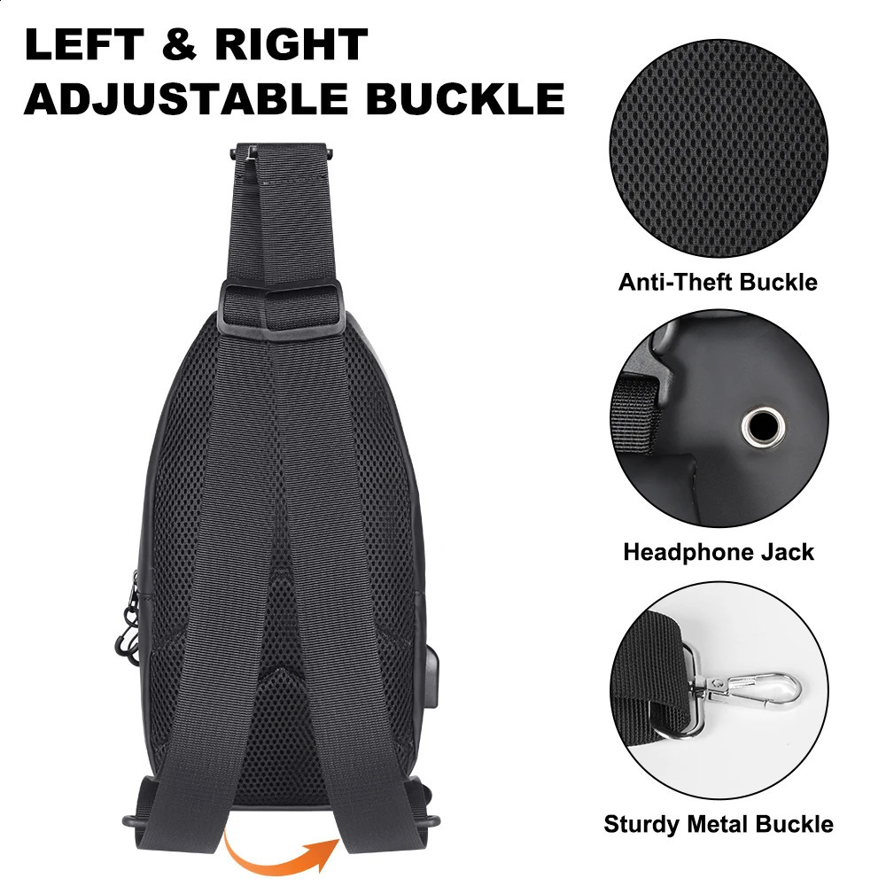 Polarshe Mens Chest Bag Usb Charging Multifunctional Waist Bags Large Capacity Waterproof Lightweight Shoulder Outdoor Pack 241223